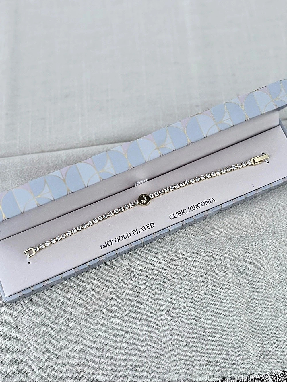 Olivia and Jackson Gold CZ Initial Tennis Bracelet - J